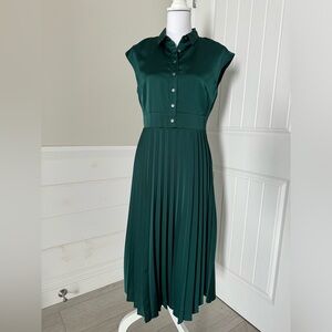 J Crew green satin collared dress midi length